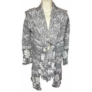 Casmari Cashmere Grey & White Open Front Long Cardigan Size 2 (Medium)